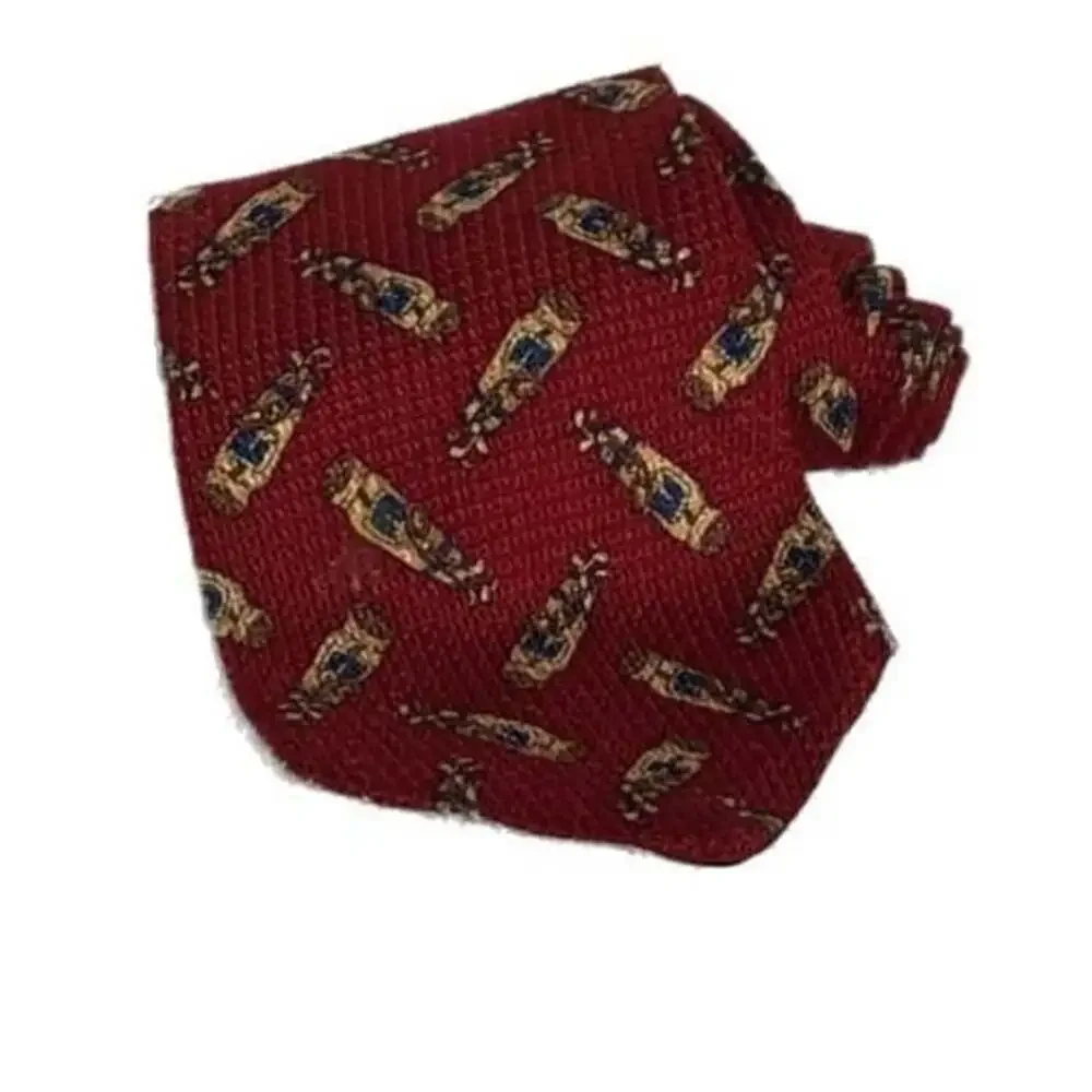 Wembley‎ Red Christmas Tie with Gold Instruments and Green Bows
